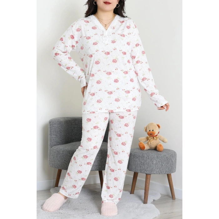 Modal Büyük Beden Pijama Takımı Beyazçiçek - 773.1287.