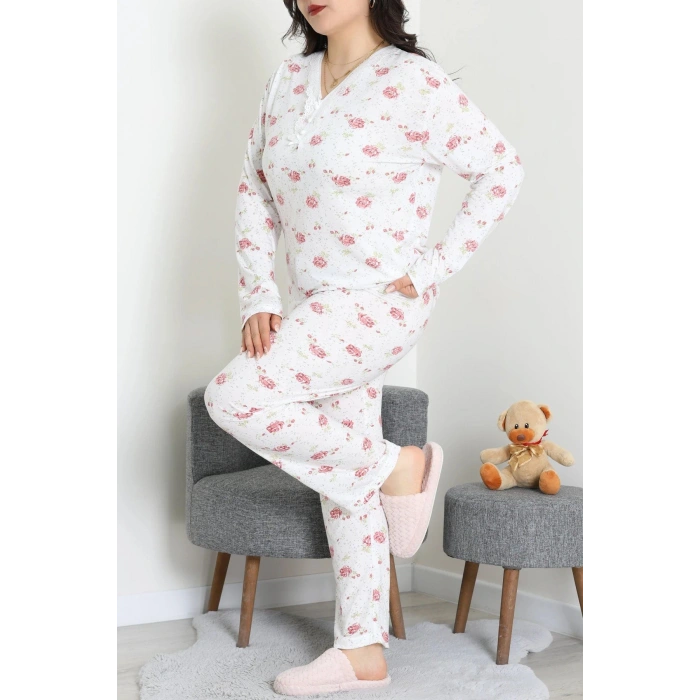 Modal Büyük Beden Pijama Takımı Beyazçiçek - 773.1287.