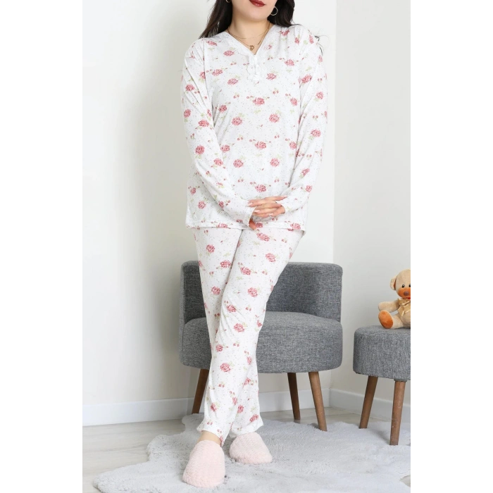 Modal Büyük Beden Pijama Takımı Beyazçiçek - 773.1287.