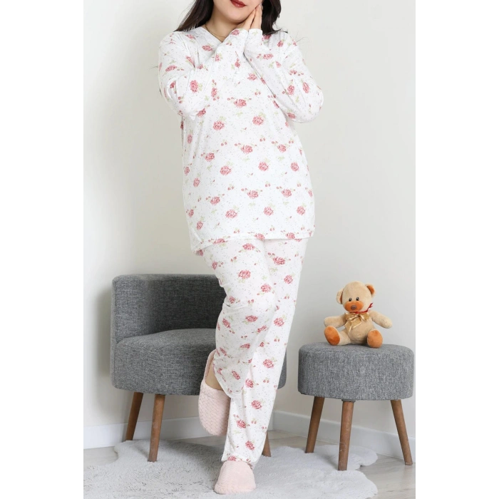 Modal Büyük Beden Pijama Takımı Beyazçiçek - 773.1287.