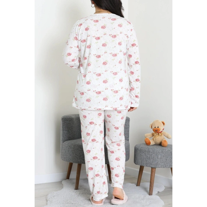 Modal Büyük Beden Pijama Takımı Beyazçiçek - 773.1287.