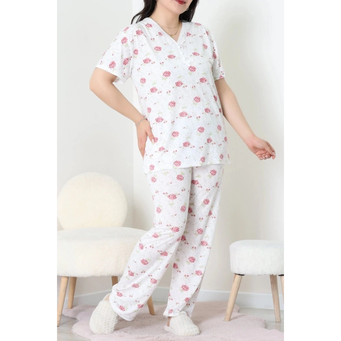 Modal Büyük Beden Pijama Takımı Beyazgül - 775.1287.