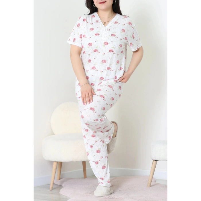 Modal Büyük Beden Pijama Takımı Beyazgül - 775.1287.