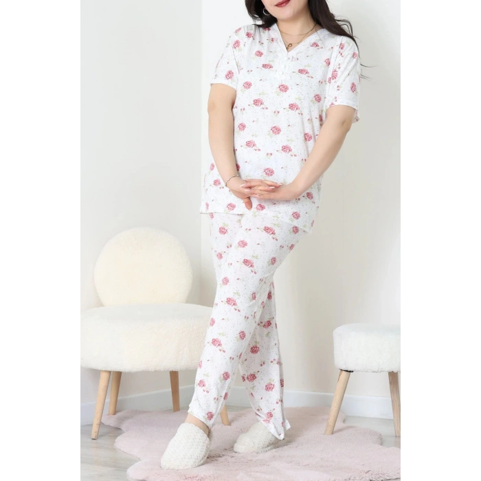 Modal Büyük Beden Pijama Takımı Beyazgül - 775.1287.
