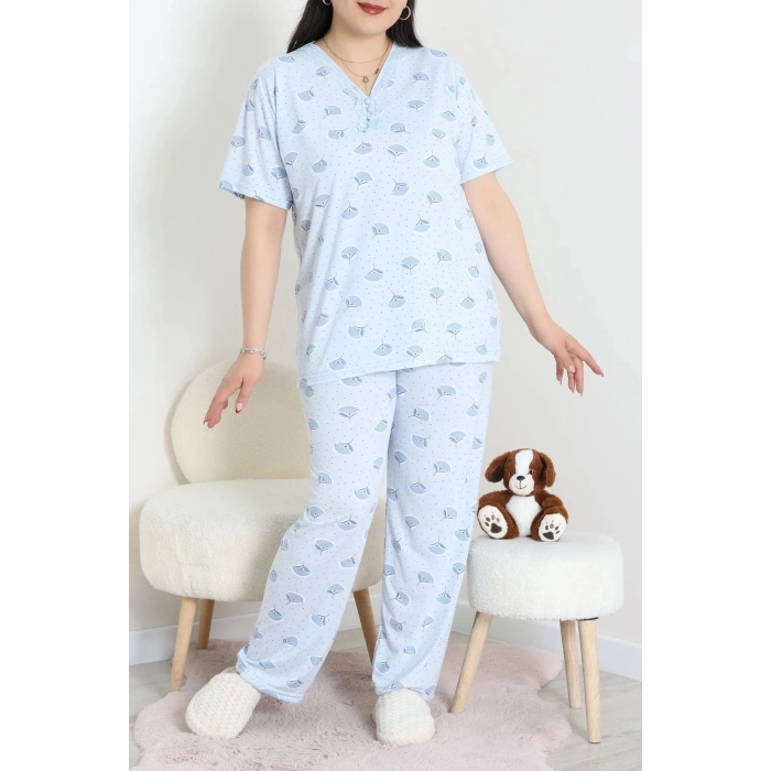 Modal Büyük Beden Pijama Takımı Maviçiçek - 775.1287.