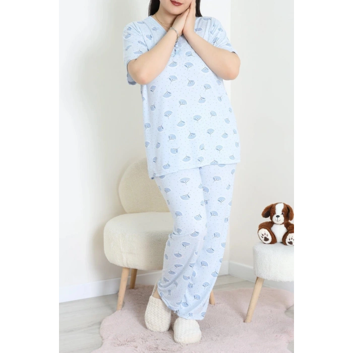 Modal Büyük Beden Pijama Takımı Maviçiçek - 775.1287.