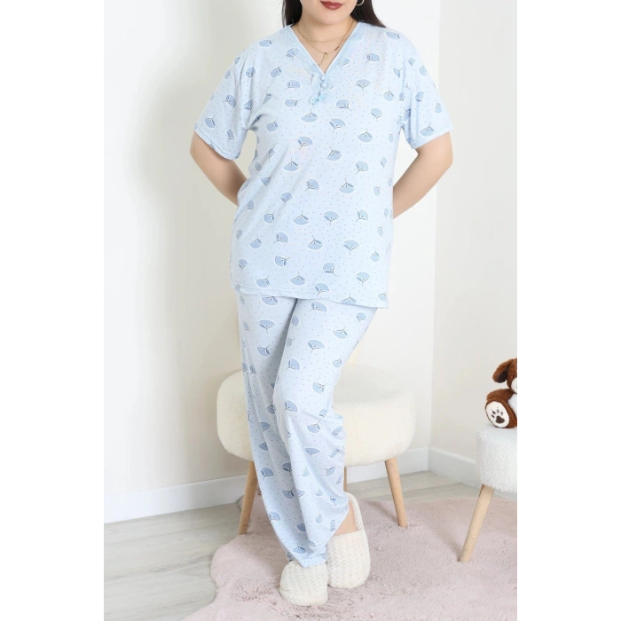 Modal Büyük Beden Pijama Takımı Maviçiçek - 775.1287.