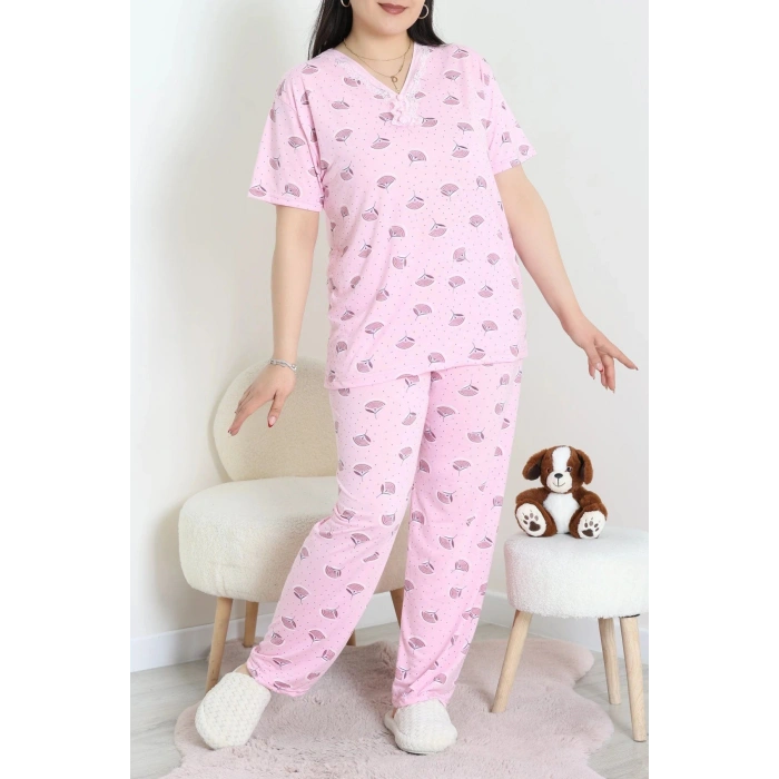 Modal Büyük Beden Pijama Takımı Pembeçiçek - 775.1287.
