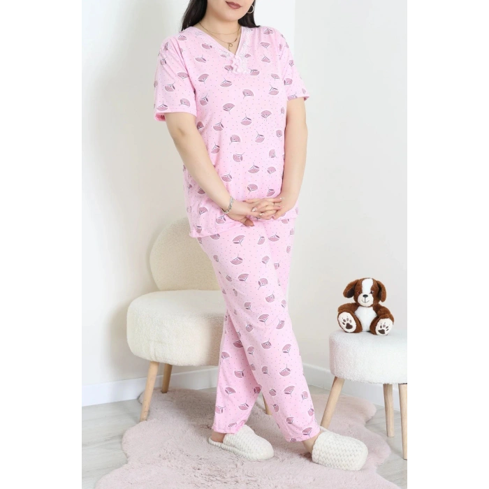 Modal Büyük Beden Pijama Takımı Pembeçiçek - 775.1287.