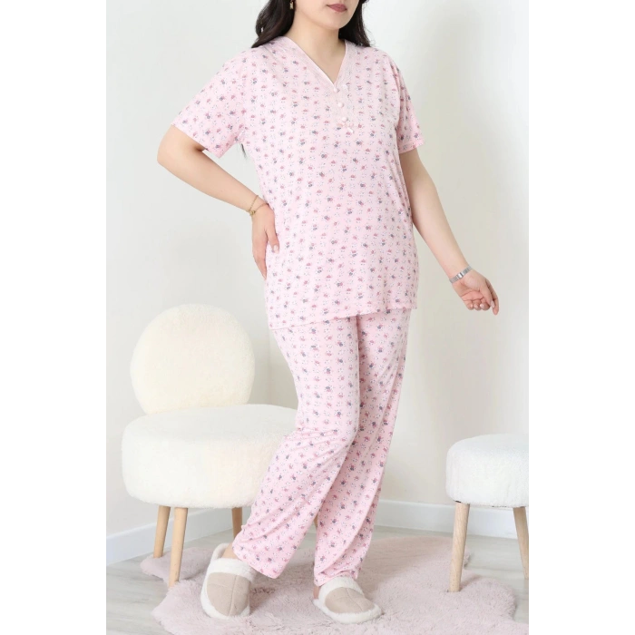 Modal Büyük Beden Pijama Takımı Pudra - 775.1287.