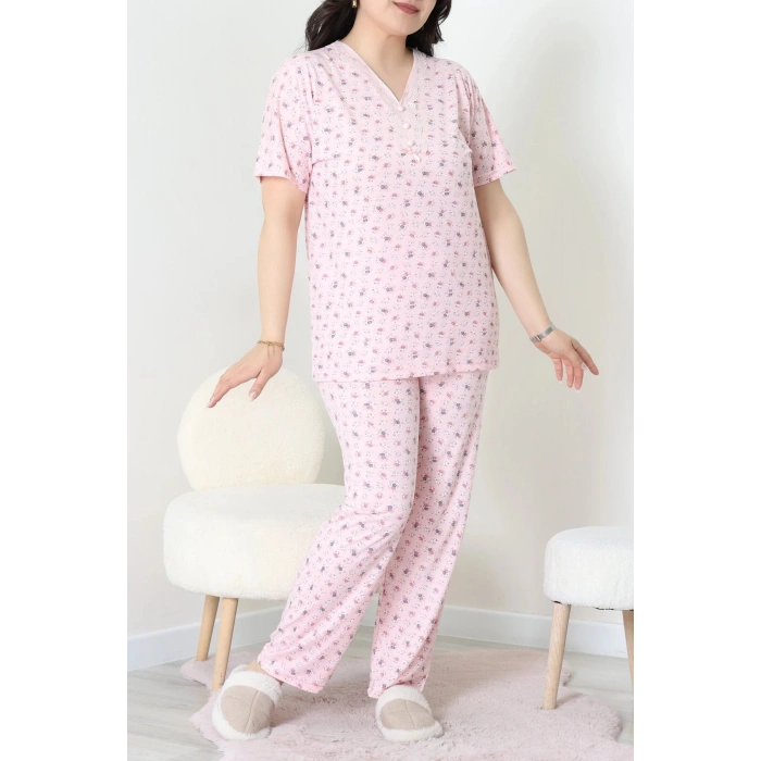 Modal Büyük Beden Pijama Takımı Pudra - 775.1287.