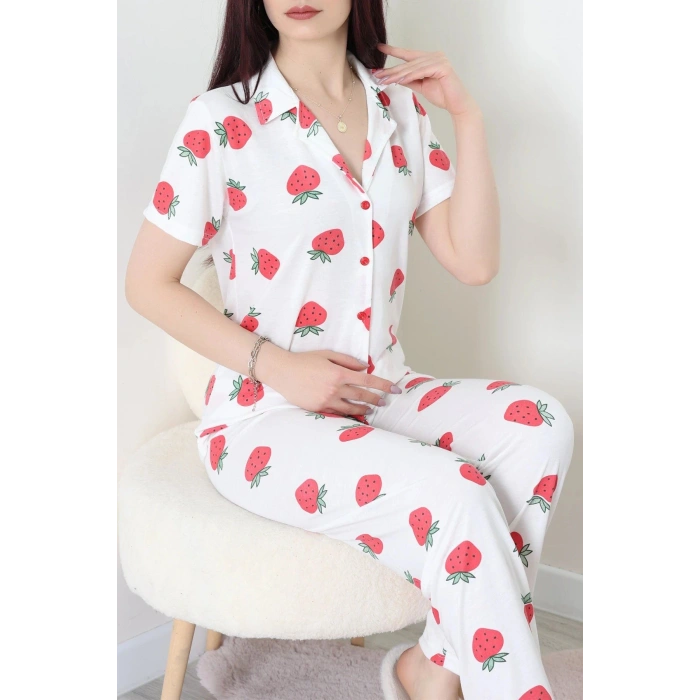 Modal Düğmeli Pijama Takımı Beyazçilek - 789.1287.