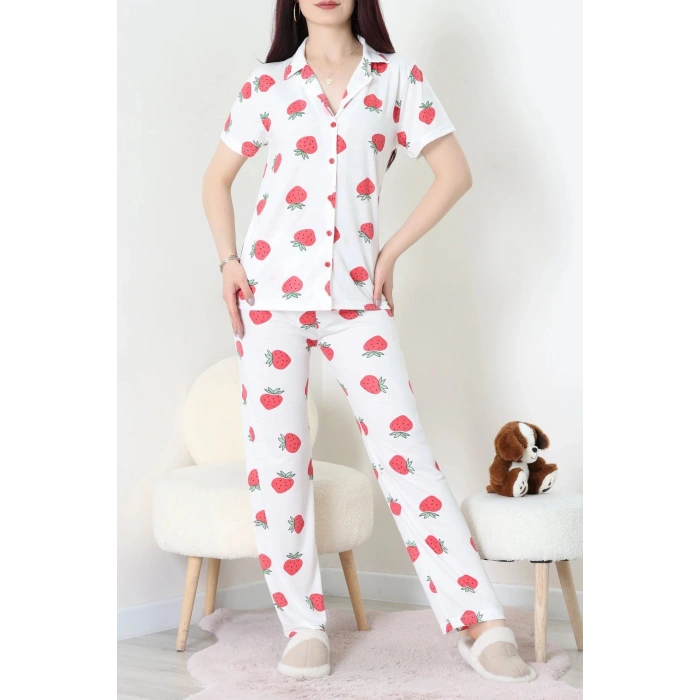 Modal Düğmeli Pijama Takımı Beyazçilek - 789.1287.