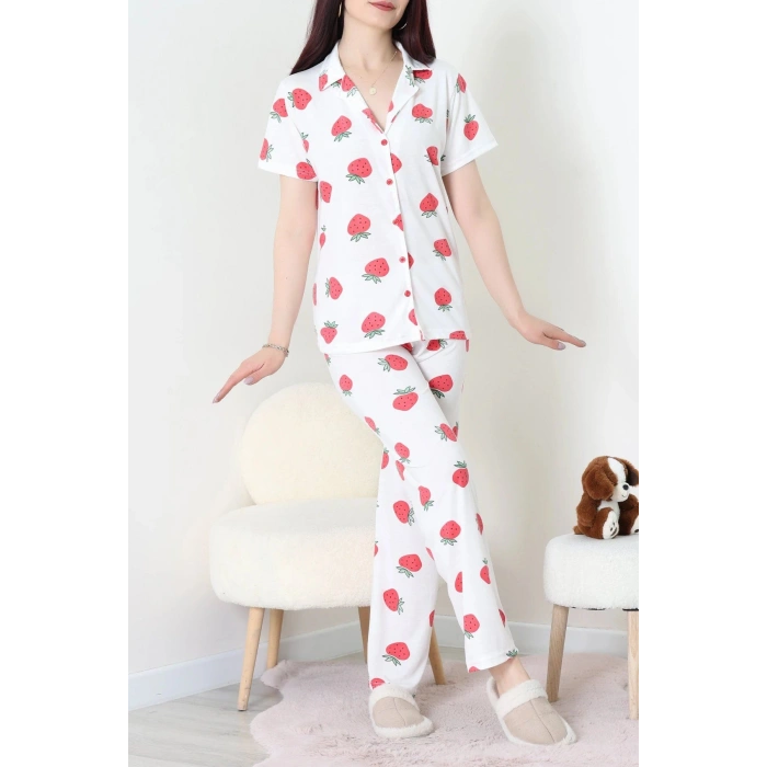 Modal Düğmeli Pijama Takımı Beyazçilek - 789.1287.
