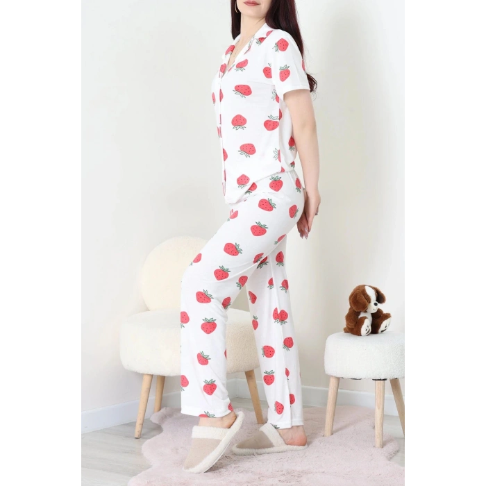Modal Düğmeli Pijama Takımı Beyazçilek - 789.1287.