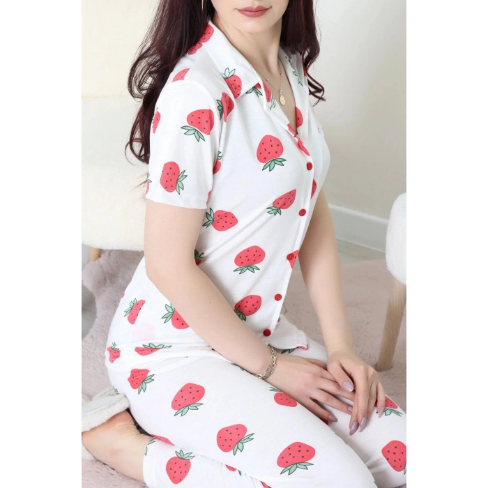 Modal Düğmeli Pijama Takımı Beyazçilek - 789.1287.