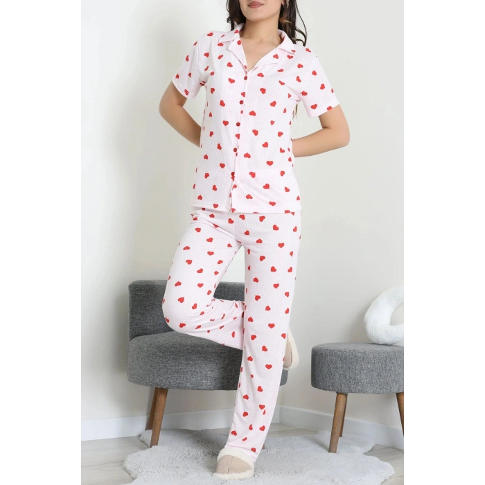 Modal Düğmeli Pijama Takımı Kırmızıkalp - 789.1287.