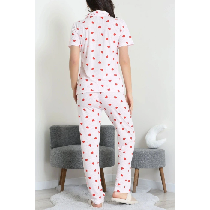 Modal Düğmeli Pijama Takımı Kırmızıkalp - 789.1287.