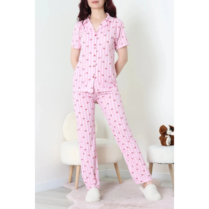 Modal Düğmeli Pijama Takımı Pembekiraz - 789.1287.
