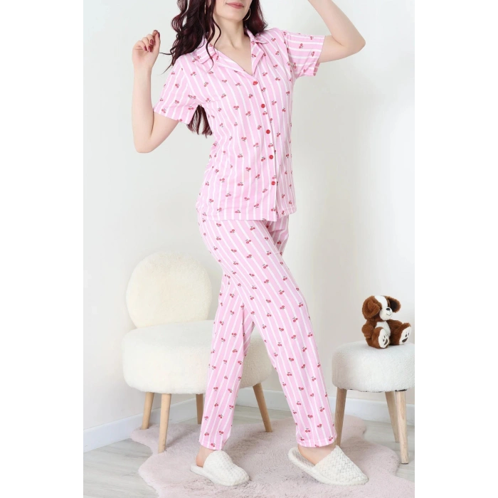 Modal Düğmeli Pijama Takımı Pembekiraz - 789.1287.