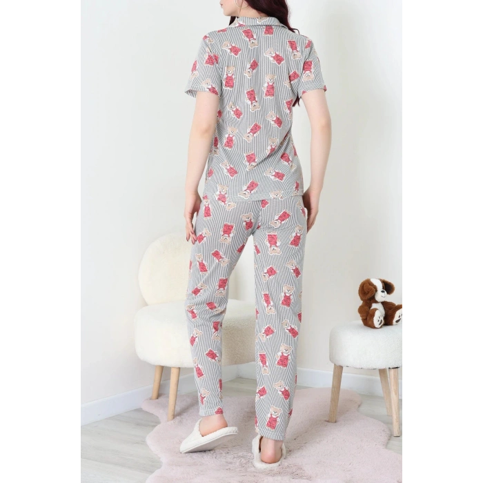 Modal Düğmeli Pijama Takımı Siyahçizgili - 789.1287.