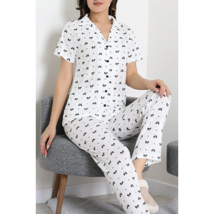 Modal Düğmeli Pijama Takımı Siyahkurdele - 789.1287.