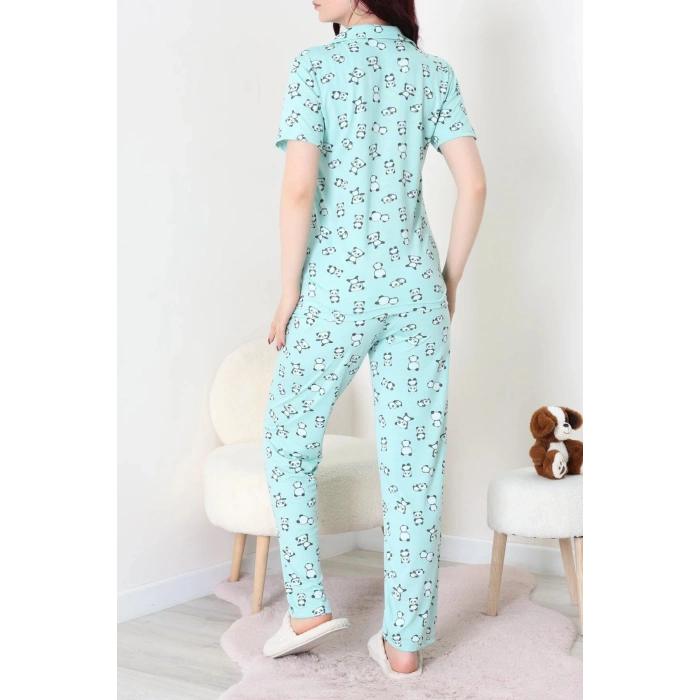 Modal Düğmeli Pijama Takımı Yeşilpanda - 789.1287.