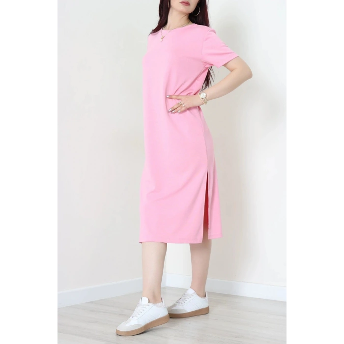 Modal Kumaş Bisiklet Yaka Midi Boy Elbise Pembe - 71134.275.