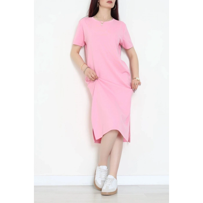 Modal Kumaş Bisiklet Yaka Midi Boy Elbise Pembe - 71134.275.