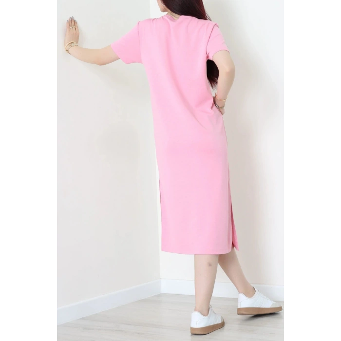 Modal Kumaş Bisiklet Yaka Midi Boy Elbise Pembe - 71134.275.