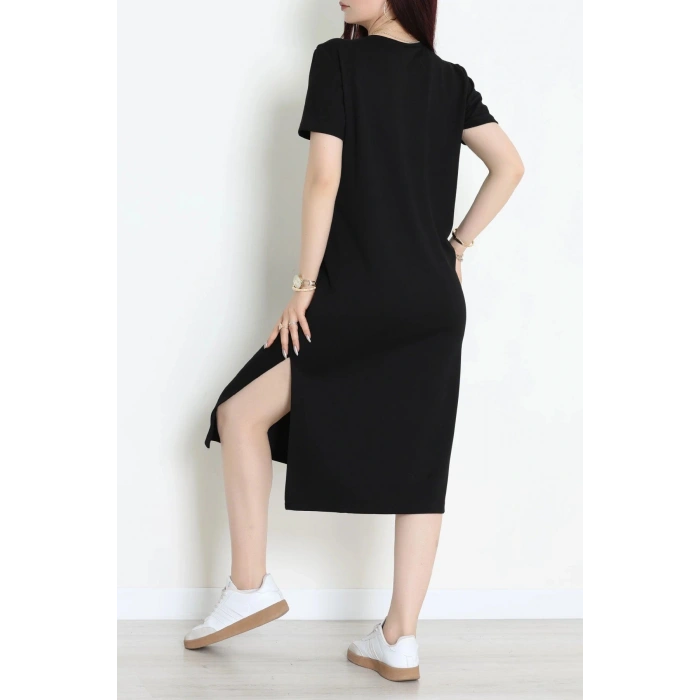 Modal Kumaş Bisiklet Yaka Midi Boy Elbise Siyah - 71134.275.