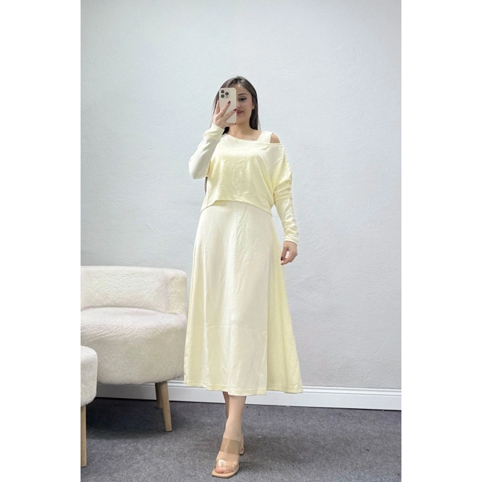 Modal Kumaş Bluzlu İkili Takım Bej - 4179.1247.