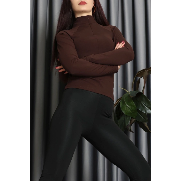 Modal Kumaş Fermuarlı Bluz Kahve - 71792.444.