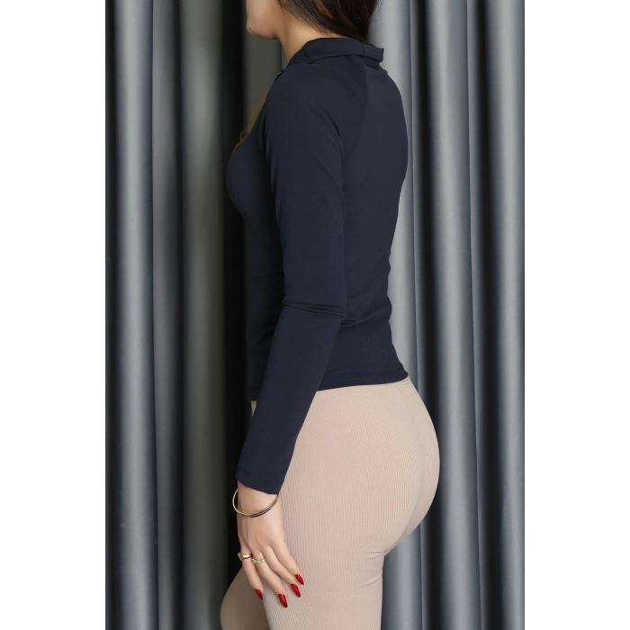 Modal Kumaş Fermuarlı Bluz Lacivert - 71792.444.