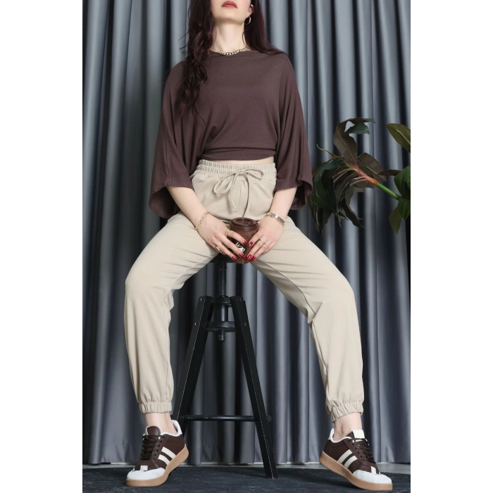 Modal Kumaş Jogger Pantolon Bej - 31591.444.
