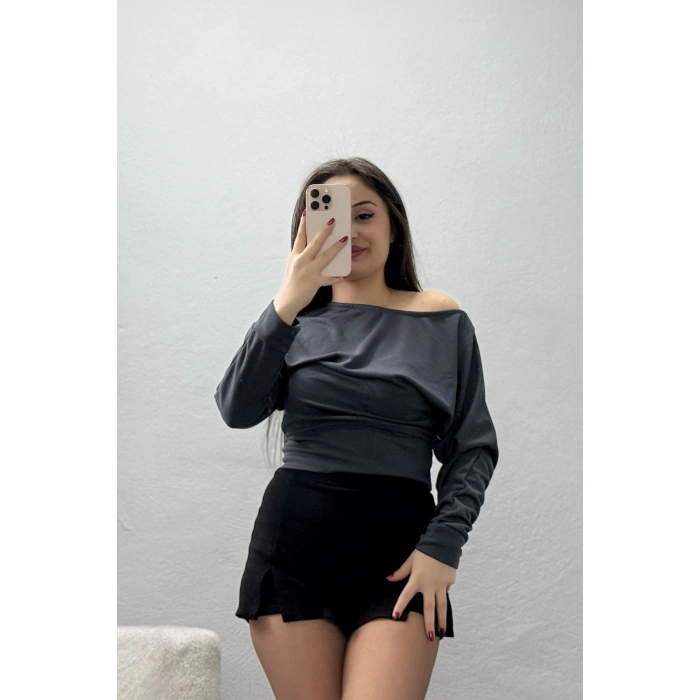 Modal Kumaş Kayık Yaka Bluz Antrasit - 4118.1247.