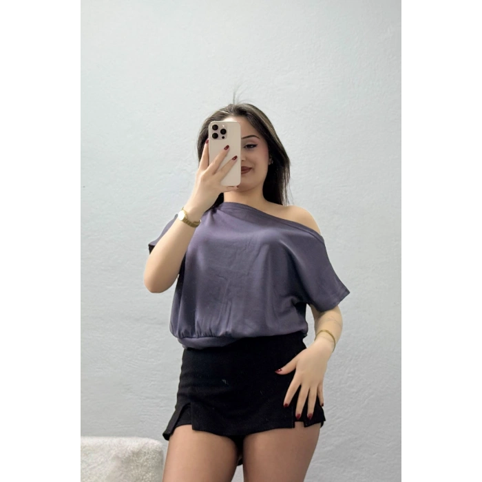 Modal Kumaş Kayık Yaka Bluz Antrasit - 71090.1567.