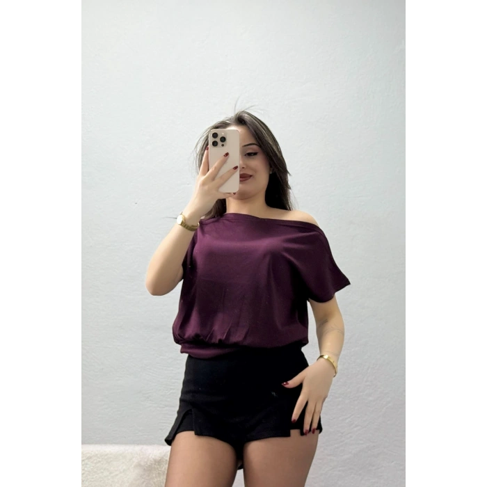 Modal Kumaş Kayık Yaka Bluz Bordo - 71090.1567.