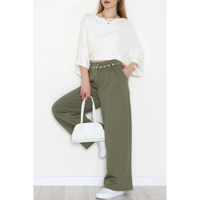 Modal Kumaş Palazzo Pantolon Haki - 51104.2061.