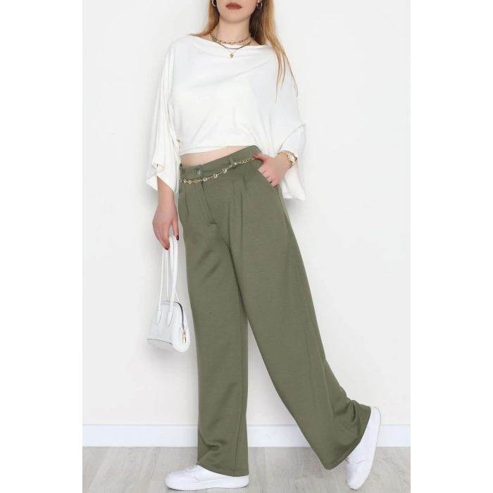 Modal Kumaş Palazzo Pantolon Haki - 51104.2061.