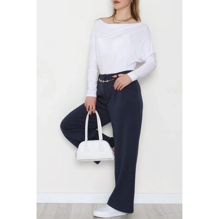 Modal Kumaş Palazzo Pantolon Lacivert - 51104.2061.