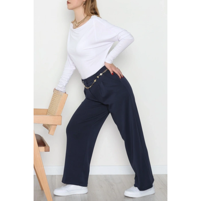 Modal Kumaş Palazzo Pantolon Lacivert - 51104.2061.