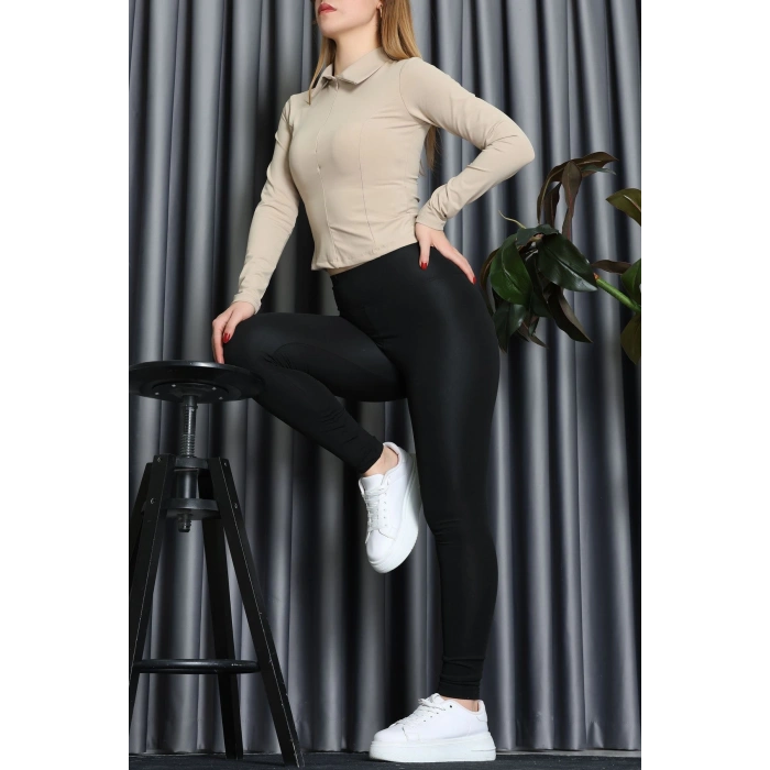 Modal Kumaş Polo Yaka Bluz Bej - 71793.444.