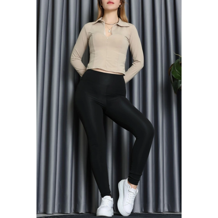 Modal Kumaş Polo Yaka Bluz Bej - 71793.444.