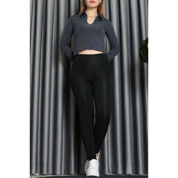 Modal Kumaş Polo Yaka Bluz Füme - 71793.444.