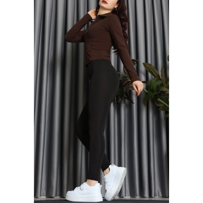 Modal Kumaş Polo Yaka Bluz Kahve - 71793.444.