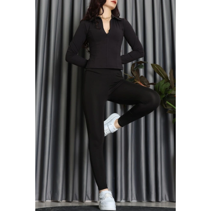 Modal Kumaş Polo Yaka Bluz Siyah - 71793.444.