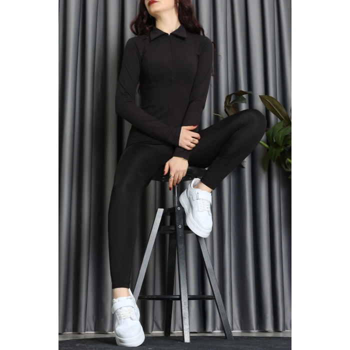 Modal Kumaş Polo Yaka Bluz Siyah - 71793.444.