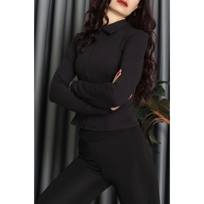 Modal Kumaş Polo Yaka Bluz Siyah - 71793.444.