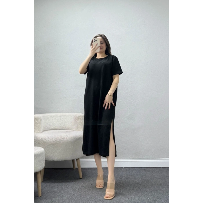 Modal Kumaş Yırtmaçlı Elbise Siyah - 1273.275.